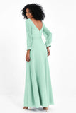 Elegance V Neck Junior Bridesmaid Dress Chiffon Long Sleeves Pleated Sashes Formal Evening Dresses