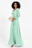 Elegance V Neck Junior Bridesmaid Dress Chiffon Long Sleeves Pleated Sashes Formal Evening Dresses
