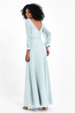 Elegance V Neck Junior Bridesmaid Dress Chiffon Long Sleeves Pleated Sashes Formal Evening Dresses