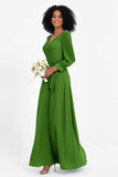 Elegance V Neck Junior Bridesmaid Dress Chiffon Long Sleeves Pleated Sashes Formal Evening Dresses