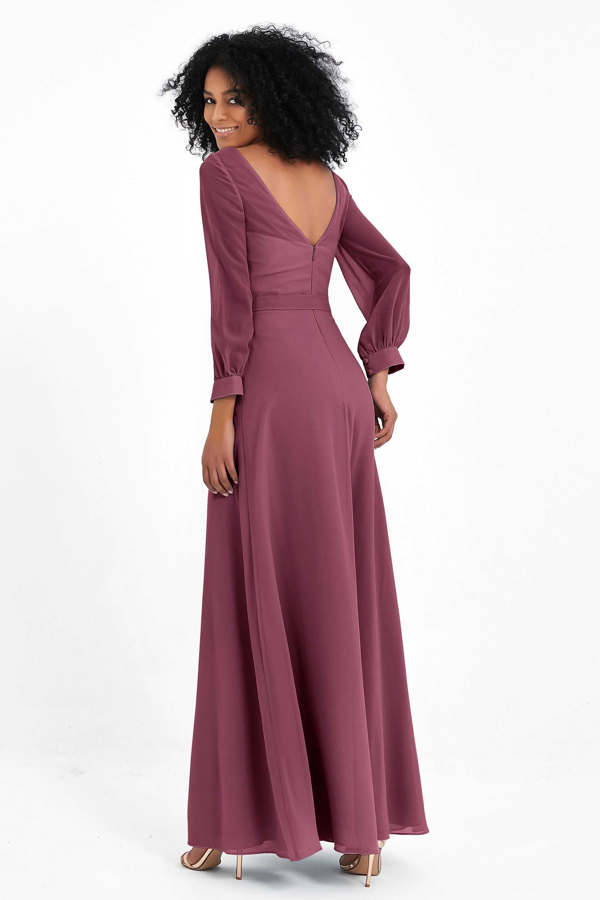 Elegance V Neck Junior Bridesmaid Dress Chiffon Long Sleeves Pleated Sashes Formal Evening Dresses