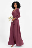 Elegance V Neck Junior Bridesmaid Dress Chiffon Long Sleeves Pleated Sashes Formal Evening Dresses