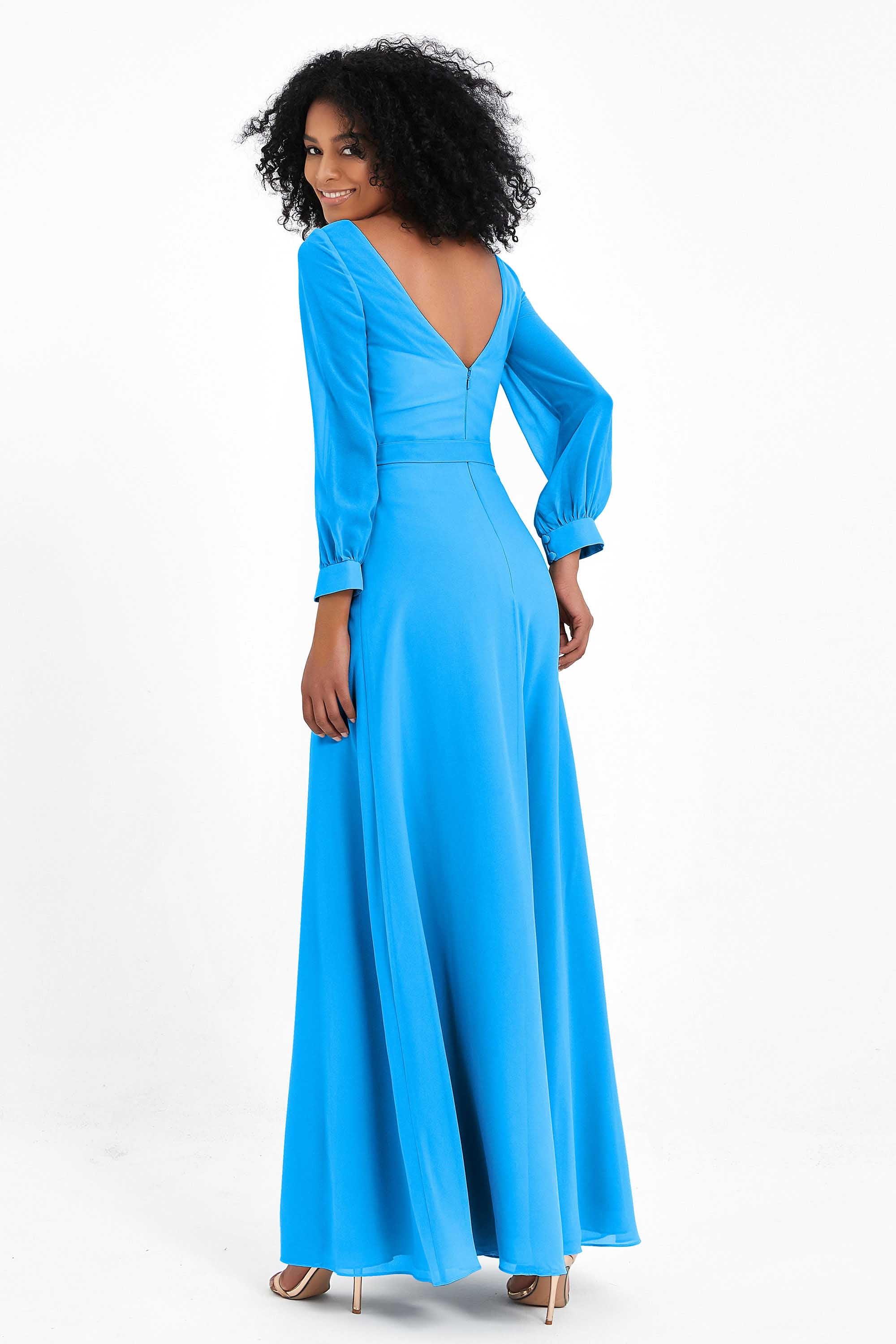 Elegance V Neck Junior Bridesmaid Dress Chiffon Long Sleeves Pleated Sashes Formal Evening Dresses