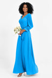 Elegance V Neck Junior Bridesmaid Dress Chiffon Long Sleeves Pleated Sashes Formal Evening Dresses
