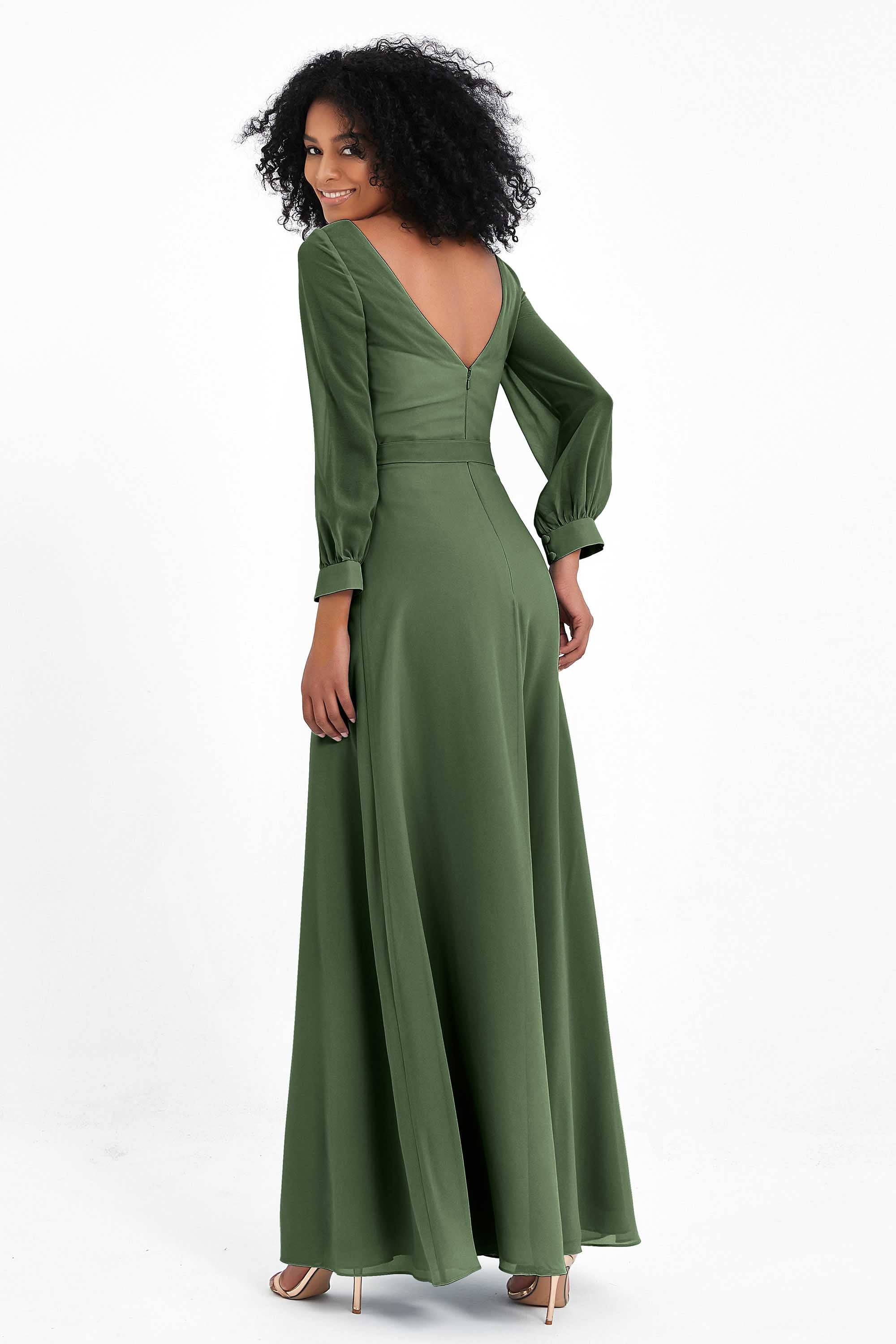 Elegance V Neck Junior Bridesmaid Dress Chiffon Long Sleeves Pleated Sashes Formal Evening Dresses