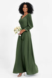 Elegance V Neck Junior Bridesmaid Dress Chiffon Long Sleeves Pleated Sashes Formal Evening Dresses