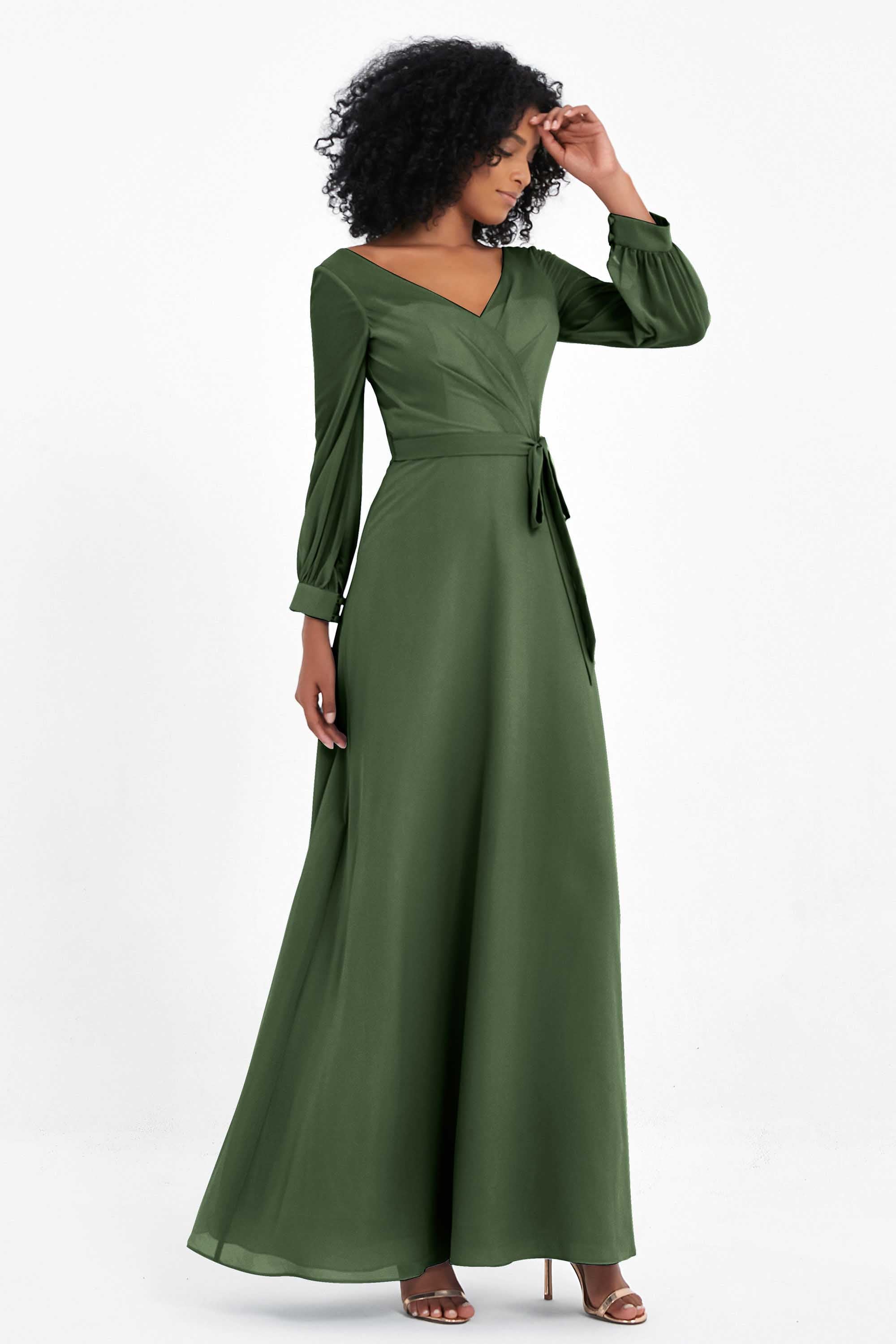 Elegance V Neck Junior Bridesmaid Dress Chiffon Long Sleeves Pleated Sashes Formal Evening Dresses