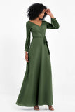 Elegance V Neck Junior Bridesmaid Dress Chiffon Long Sleeves Pleated Sashes Formal Evening Dresses