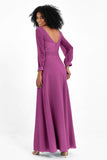 Elegance V Neck Junior Bridesmaid Dress Chiffon Long Sleeves Pleated Sashes Formal Evening Dresses