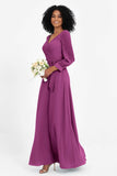 Elegance V Neck Junior Bridesmaid Dress Chiffon Long Sleeves Pleated Sashes Formal Evening Dresses