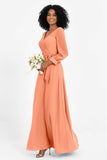 Elegance V Neck Junior Bridesmaid Dress Chiffon Long Sleeves Pleated Sashes Formal Evening Dresses