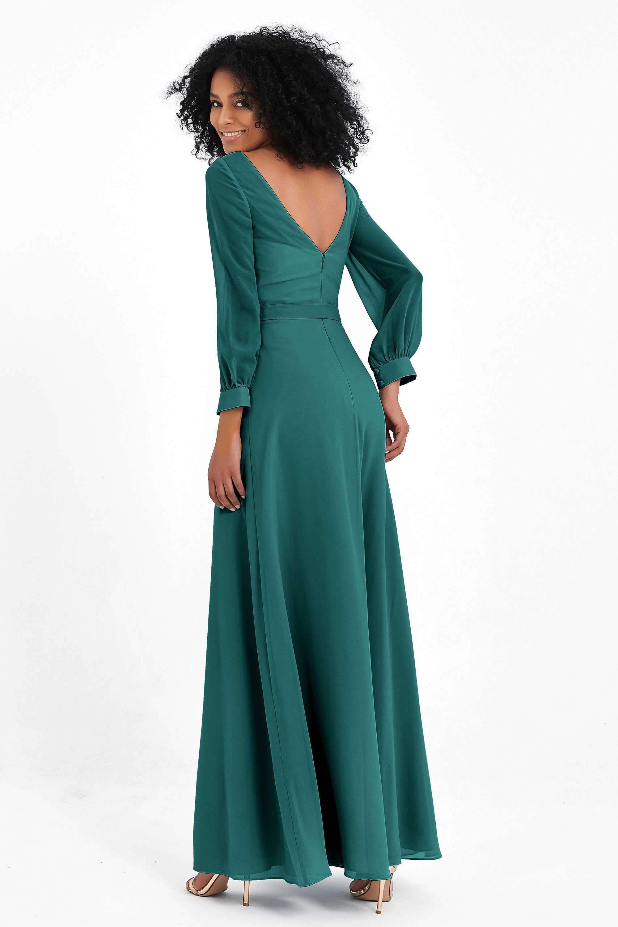 Elegance V Neck Junior Bridesmaid Dress Chiffon Long Sleeves Pleated Sashes Formal Evening Dresses