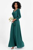 Elegance V Neck Junior Bridesmaid Dress Chiffon Long Sleeves Pleated Sashes Formal Evening Dresses