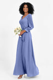Elegance V Neck Junior Bridesmaid Dress Chiffon Long Sleeves Pleated Sashes Formal Evening Dresses