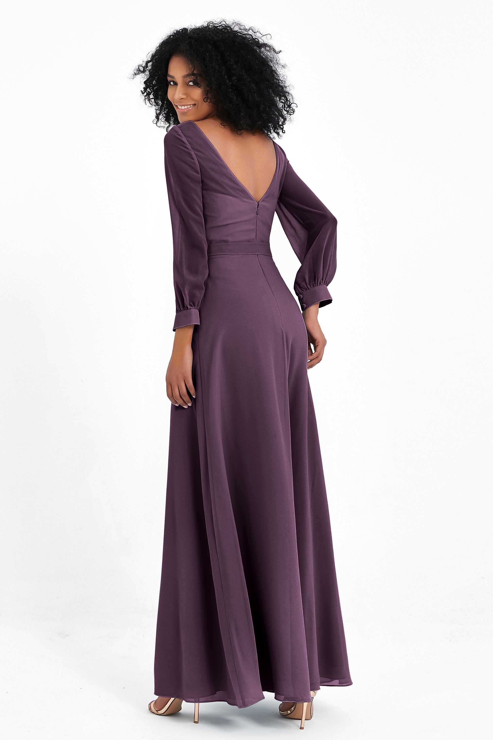 Elegance V Neck Junior Bridesmaid Dress Chiffon Long Sleeves Pleated Sashes Formal Evening Dresses