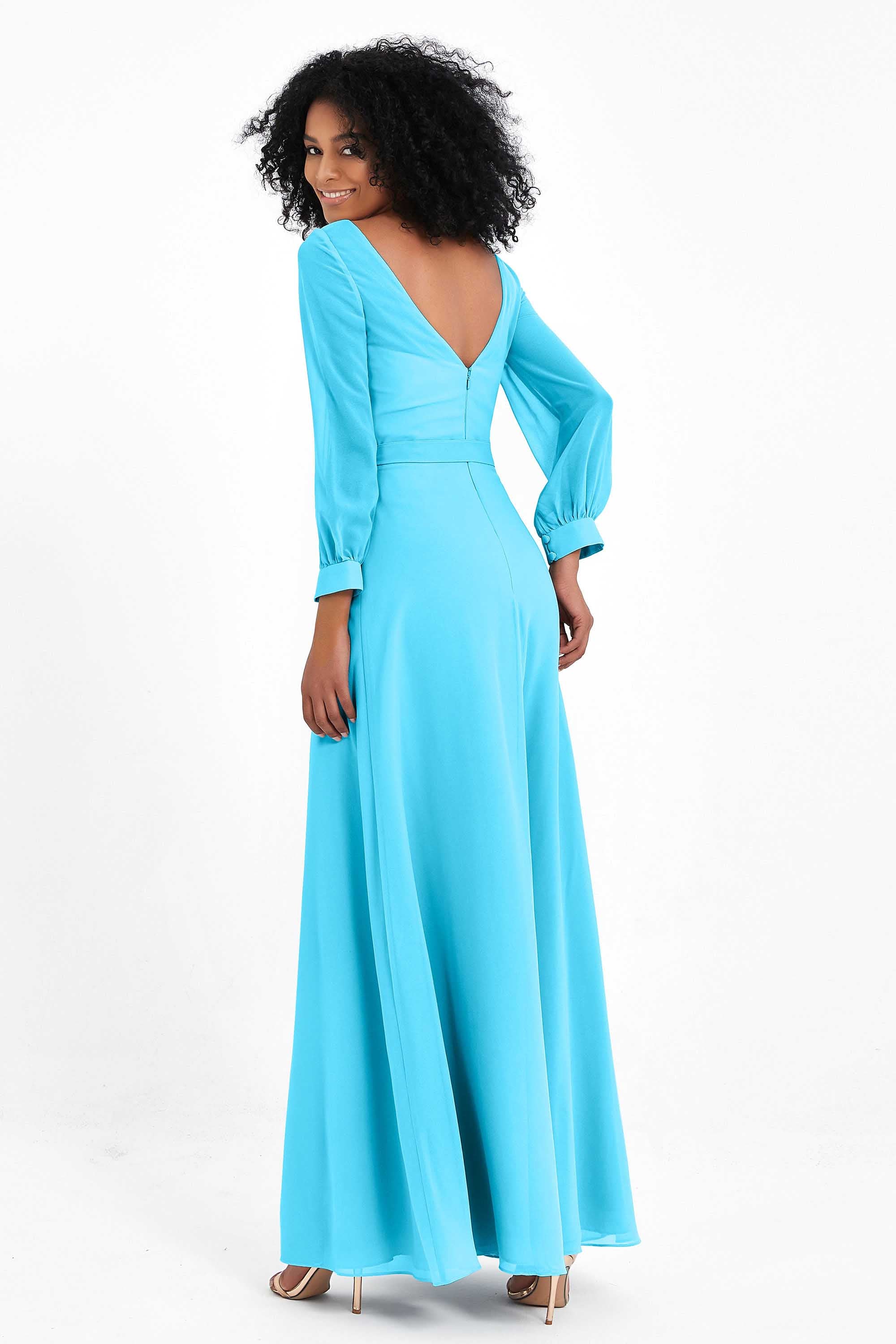 Elegance V Neck Junior Bridesmaid Dress Chiffon Long Sleeves Pleated Sashes Formal Evening Dresses