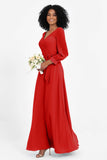 Elegance V Neck Junior Bridesmaid Dress Chiffon Long Sleeves Pleated Sashes Formal Evening Dresses