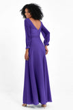 Elegance V Neck Junior Bridesmaid Dress Chiffon Long Sleeves Pleated Sashes Formal Evening Dresses
