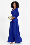 Elegance V Neck Junior Bridesmaid Dress Chiffon Long Sleeves Pleated Sashes Formal Evening Dresses
