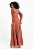 Elegance V Neck Junior Bridesmaid Dress Chiffon Long Sleeves Pleated Sashes Formal Evening Dresses