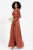 Elegance V Neck Junior Bridesmaid Dress Chiffon Long Sleeves Pleated Sashes Formal Evening Dresses