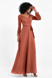 Elegance V Neck Junior Bridesmaid Dress Chiffon Long Sleeves Pleated Sashes Formal Evening Dresses