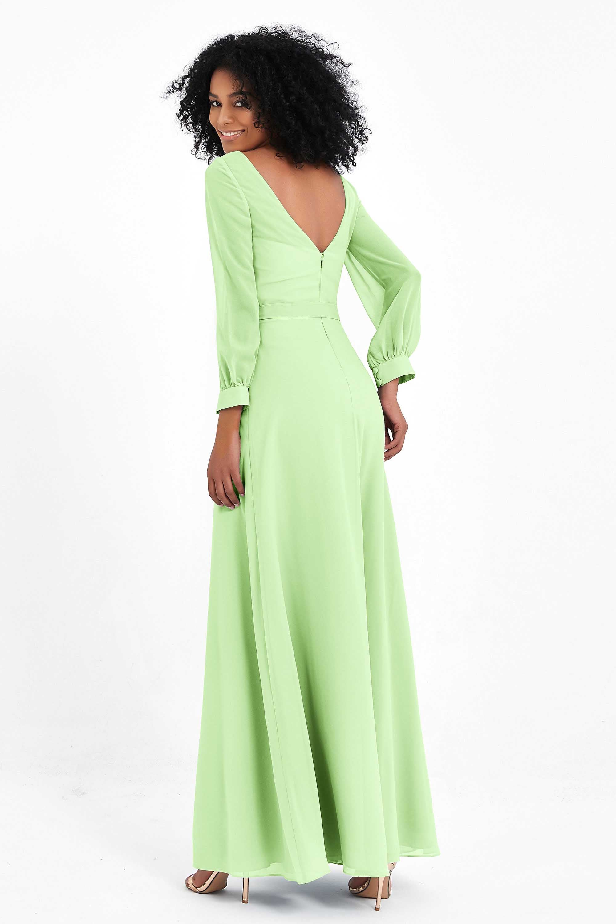 Elegance V Neck Junior Bridesmaid Dress Chiffon Long Sleeves Pleated Sashes Formal Evening Dresses
