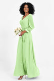 Elegance V Neck Junior Bridesmaid Dress Chiffon Long Sleeves Pleated Sashes Formal Evening Dresses