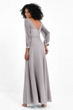 Elegance V Neck Junior Bridesmaid Dress Chiffon Long Sleeves Pleated Sashes Formal Evening Dresses