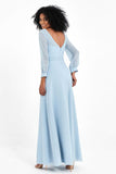 Elegance V Neck Junior Bridesmaid Dress Chiffon Long Sleeves Pleated Sashes Formal Evening Dresses