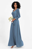 Elegance V Neck Junior Bridesmaid Dress Chiffon Long Sleeves Pleated Sashes Formal Evening Dresses