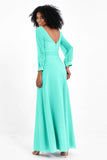 Elegance V Neck Junior Bridesmaid Dress Chiffon Long Sleeves Pleated Sashes Formal Evening Dresses