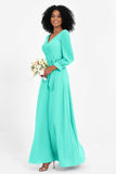 Elegance V Neck Junior Bridesmaid Dress Chiffon Long Sleeves Pleated Sashes Formal Evening Dresses