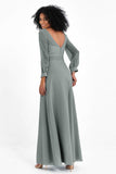 Elegance V Neck Junior Bridesmaid Dress Chiffon Long Sleeves Pleated Sashes Formal Evening Dresses