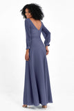 Elegance V Neck Junior Bridesmaid Dress Chiffon Long Sleeves Pleated Sashes Formal Evening Dresses