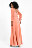 Elegance V Neck Junior Bridesmaid Dress Chiffon Long Sleeves Pleated Sashes Formal Evening Dresses