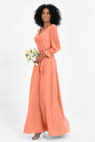 Elegance V Neck Junior Bridesmaid Dress Chiffon Long Sleeves Pleated Sashes Formal Evening Dresses
