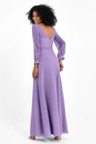 Elegance V Neck Junior Bridesmaid Dress Chiffon Long Sleeves Pleated Sashes Formal Evening Dresses