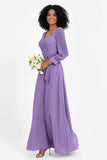 Elegance V Neck Junior Bridesmaid Dress Chiffon Long Sleeves Pleated Sashes Formal Evening Dresses