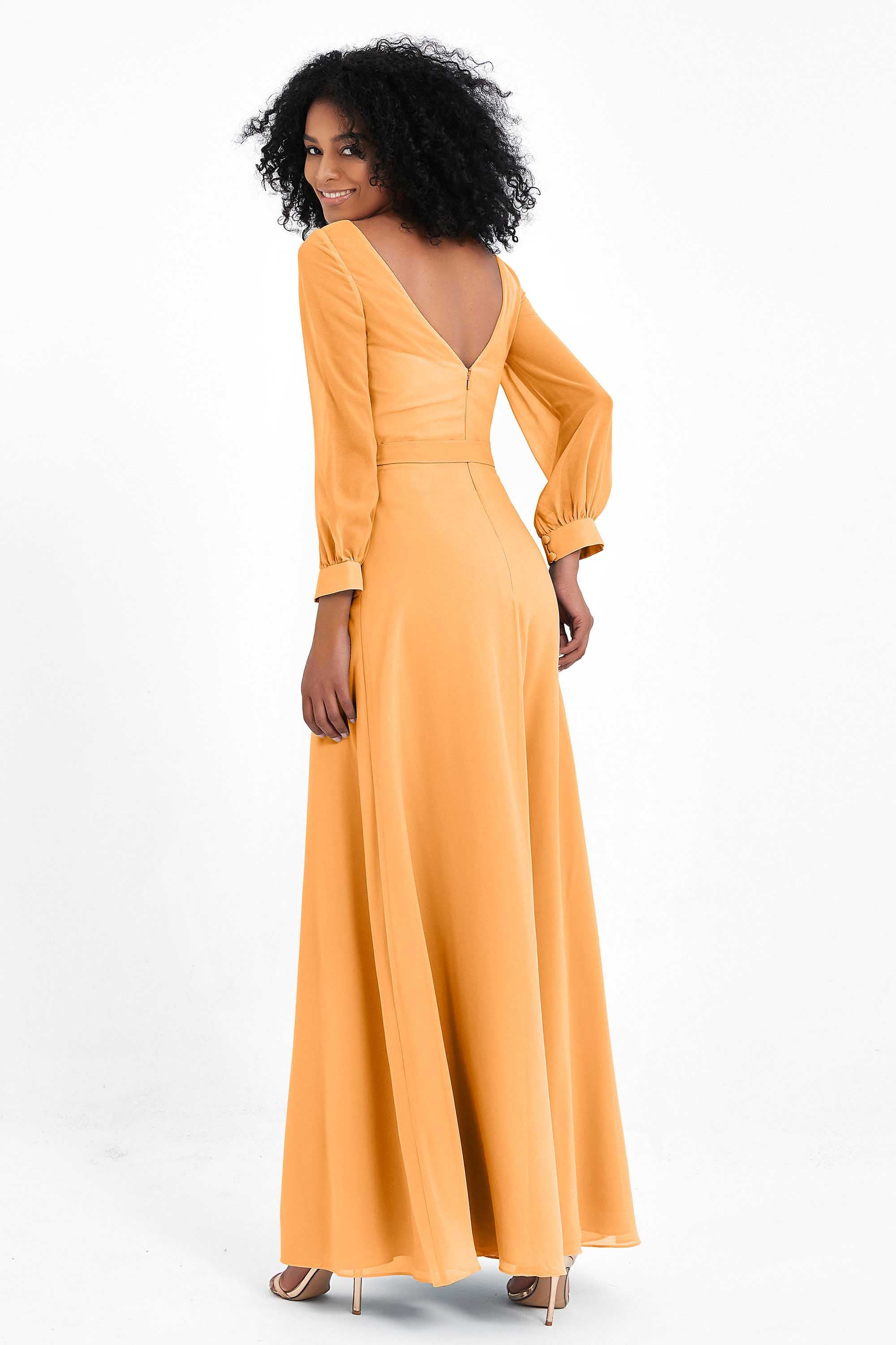 Elegance V Neck Junior Bridesmaid Dress Chiffon Long Sleeves Pleated Sashes Formal Evening Dresses