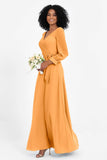 Elegance V Neck Junior Bridesmaid Dress Chiffon Long Sleeves Pleated Sashes Formal Evening Dresses