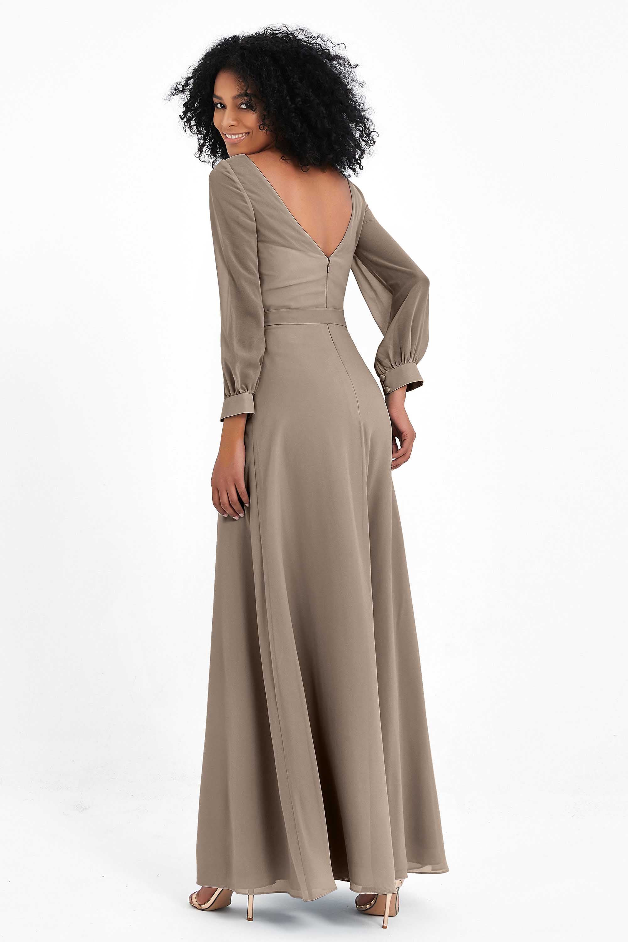 Elegance V Neck Junior Bridesmaid Dress Chiffon Long Sleeves Pleated Sashes Formal Evening Dresses