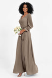 Elegance V Neck Junior Bridesmaid Dress Chiffon Long Sleeves Pleated Sashes Formal Evening Dresses