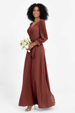 Elegance V Neck Junior Bridesmaid Dress Chiffon Long Sleeves Pleated Sashes Formal Evening Dresses