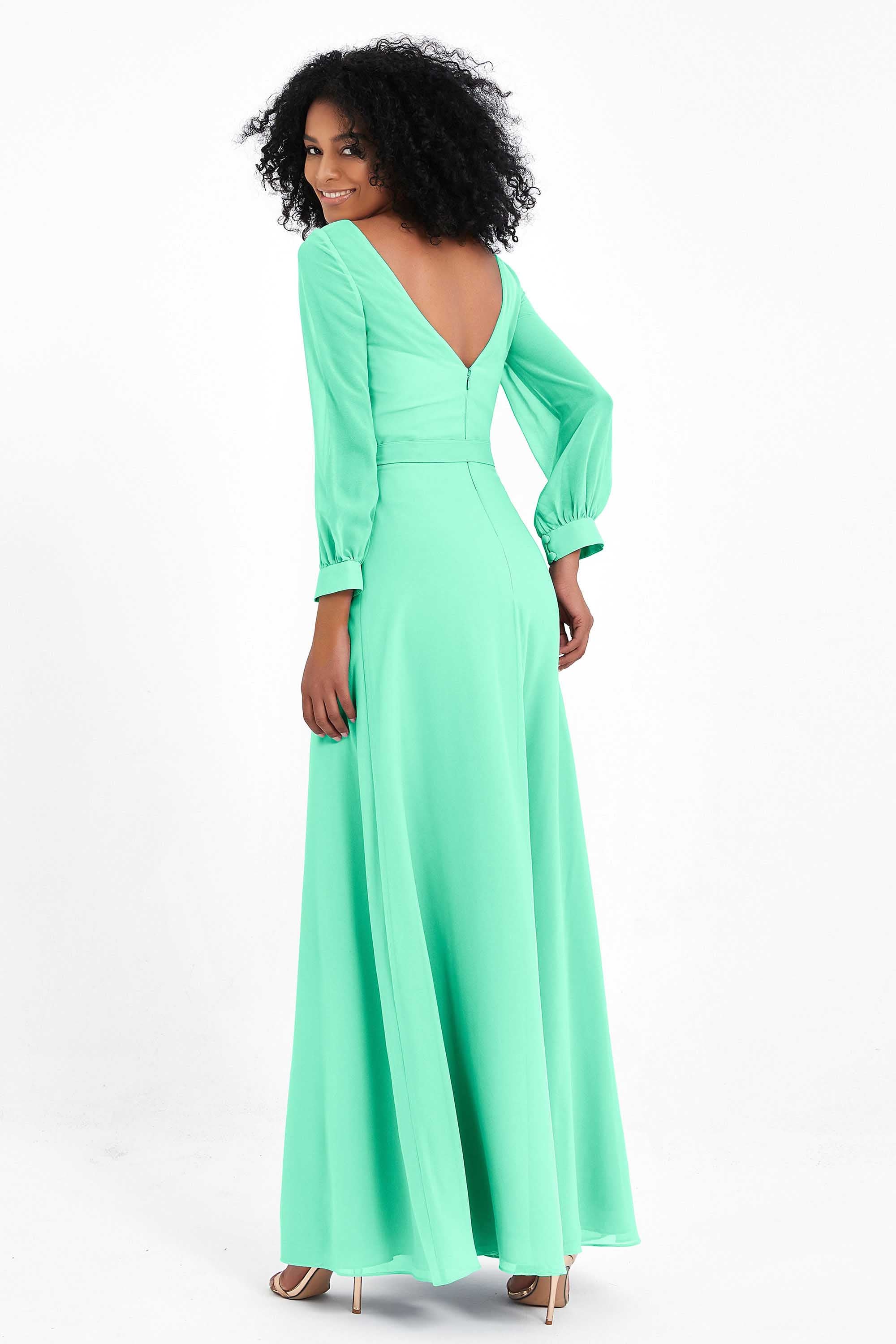 Elegance V Neck Junior Bridesmaid Dress Chiffon Long Sleeves Pleated Sashes Formal Evening Dresses