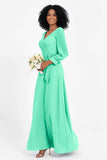 Elegance V Neck Junior Bridesmaid Dress Chiffon Long Sleeves Pleated Sashes Formal Evening Dresses