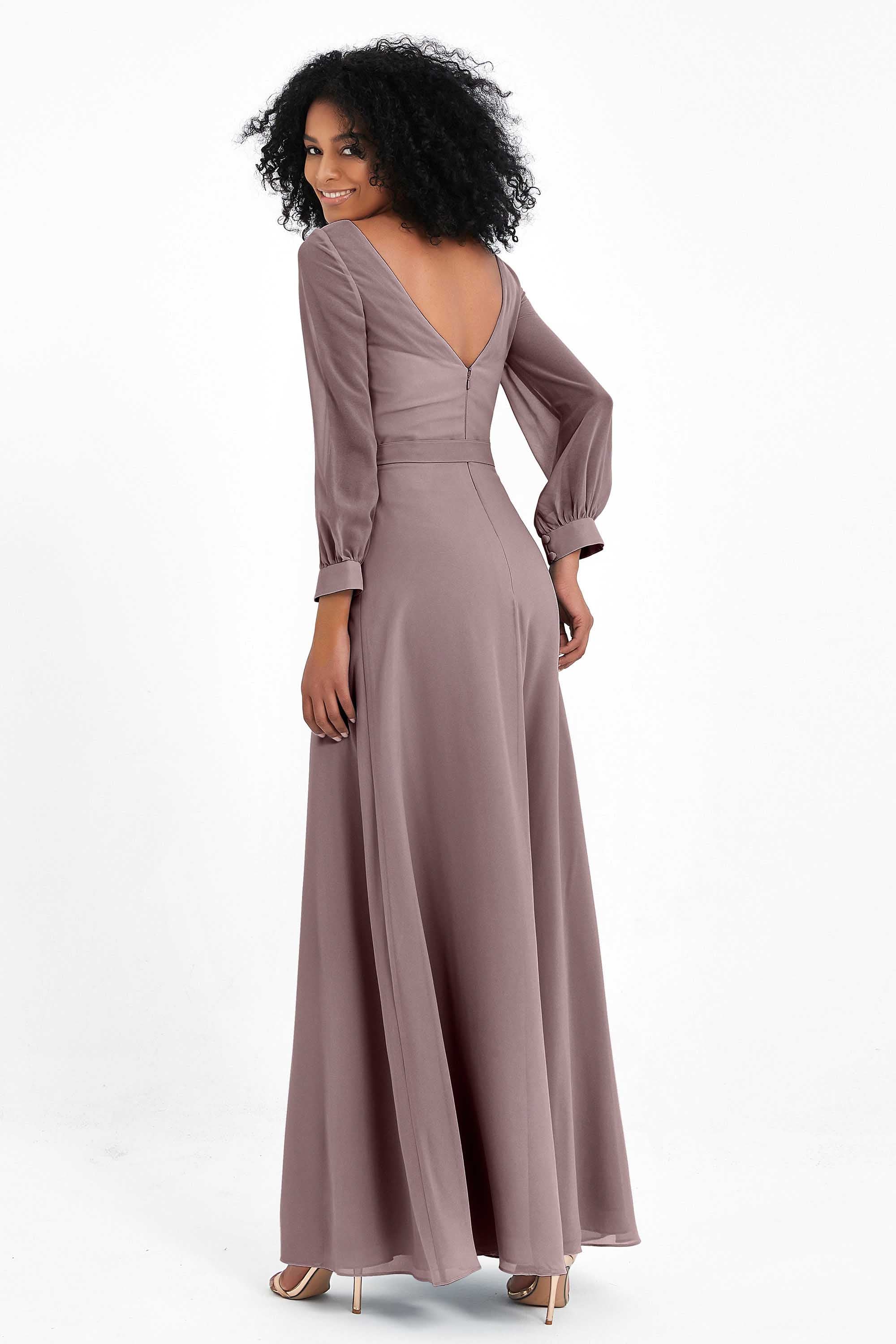 Elegance V Neck Junior Bridesmaid Dress Chiffon Long Sleeves Pleated Sashes Formal Evening Dresses
