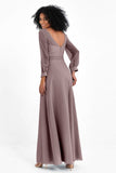Elegance V Neck Junior Bridesmaid Dress Chiffon Long Sleeves Pleated Sashes Formal Evening Dresses