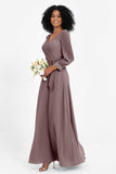 Elegance V Neck Junior Bridesmaid Dress Chiffon Long Sleeves Pleated Sashes Formal Evening Dresses