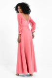 Elegance V Neck Junior Bridesmaid Dress Chiffon Long Sleeves Pleated Sashes Formal Evening Dresses